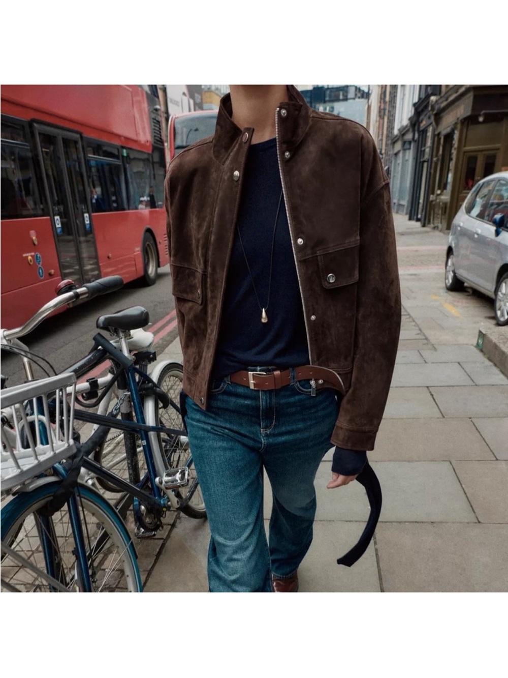 Zara Real Suede Leather Pocket Bomber Jacket XL - New with tag - Picture 6 of 16